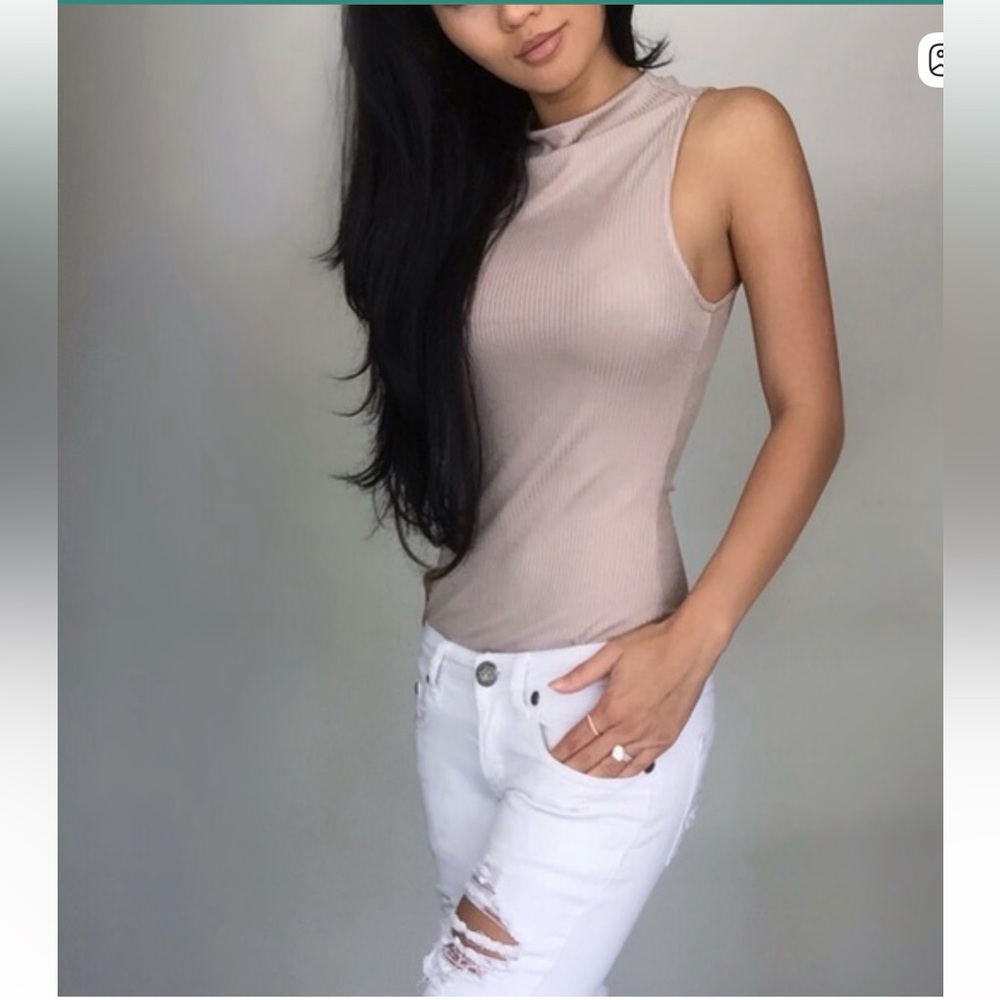 Jolie Ribbed Bodysuit in Beige